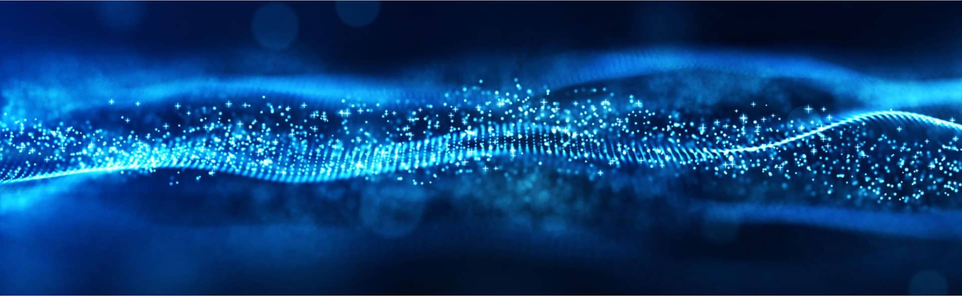 Futuristic glowing blue light waves representing digital technology and innovation.