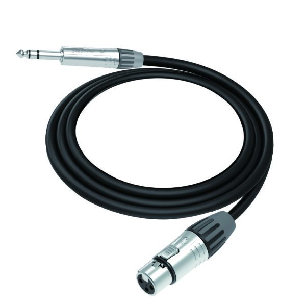 Black microphone cable with XLR connector for professional audio equipment, high-quality sound transfer.