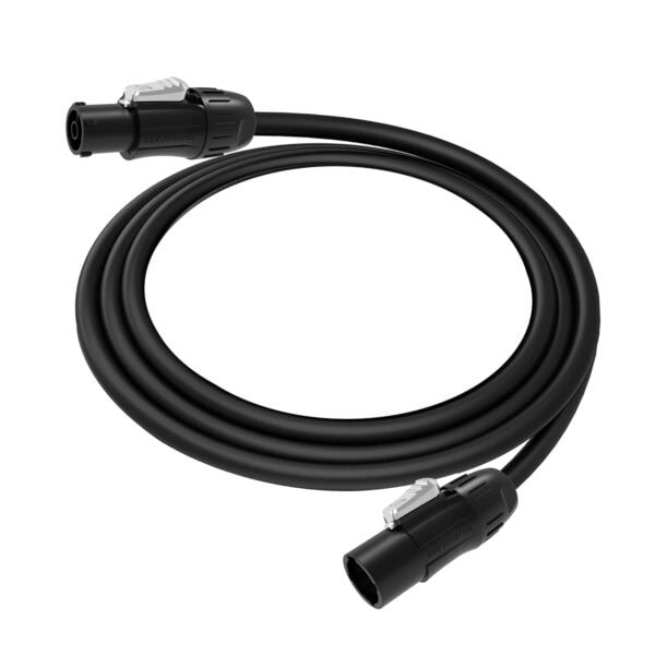 Heavy-duty black power extension cable for outdoor and indoor electrical use.