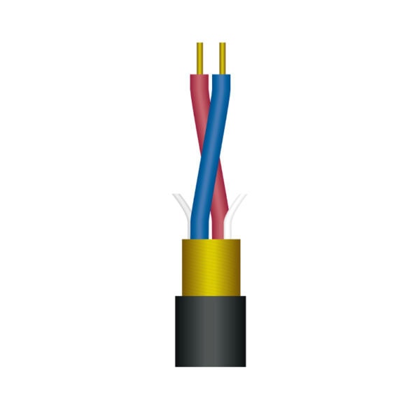 Stranded electric cable with colored wires inside.