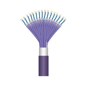 Fiber optic cable with multiple strands for high-speed internet and data transfer.