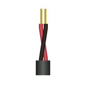 Stranded electrical wires with black and red insulation, two yellow conductors, electrical wiring concept.