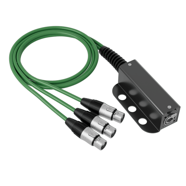 Audio cables with multiple connectors for professional sound setup.