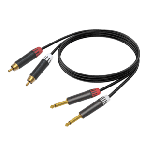 High-quality stereo audio cable with RCA connectors for professional sound systems.