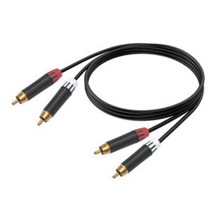 RCA audio cable with red and white connectors for stereo sound.