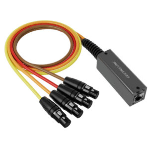 Car audio RCA cable with multiple connectors for sound system installation.